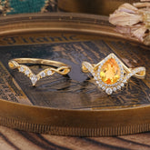 Elegant Pear-Cut 3 Prong Natural Citrine Engagement Ring Set
